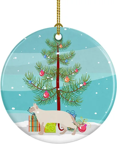 Miniatura 190 de Caroline's Treasures Adorno de cerámica con texto en inglés "Merry Christmas" para colgar en el árbol de Navidad, decoración para el hogar, Navidad