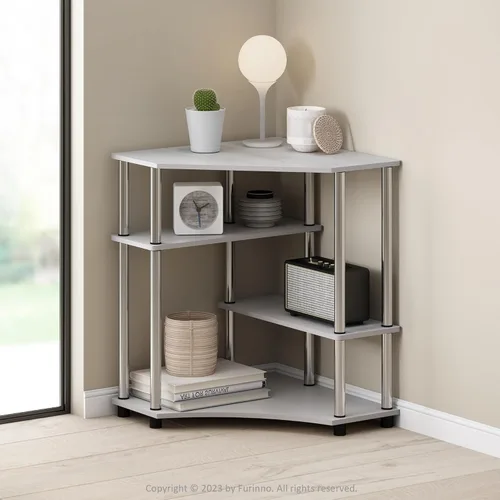 Miniatura 42 de Furinno Turn-N-Tube Estantes de almacenamiento, estante esquinero de 4 niveles, estante de exhibición de montaje sin herramientas, estantería