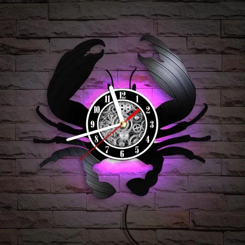 Miniatura 3 de The Geeky Days Big Crab - Reloj de pared LED con mando a distancia, 7 colores, luz de 12 pulgadas, cuarzo silencioso, náutico, océano, mariscos