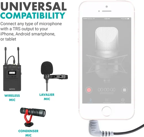 Miniatura 3 de Movo MC3 Adaptador TRS a TRRS de 0.138 in - Adaptador de micrófono para teléfonos inteligentes y tabletas iPhone y Android