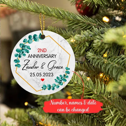 Miniatura 2 de Recuerdo personalizado para el segundo aniversario del señor y la fecha para pareja, adorno de aniversario de boda, decoración de árbol de Navidad