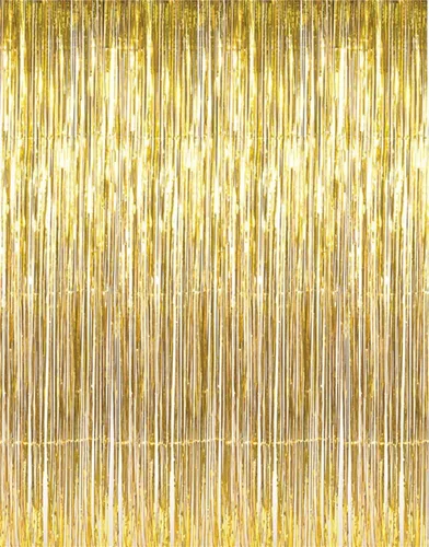 asunflower Cortinas metálicas de oropel de 6.5 pies con flecos de papel de aluminio dorado para fiestas, fondo de fotos, decoración de bodas,