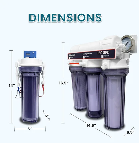 Miniatura 5 de LiquaGen - Sistema de filtración de agua de ósmosis inversa y desionización (RODI) Super Flow Manómetro con válvula de flotador Medidor digital
