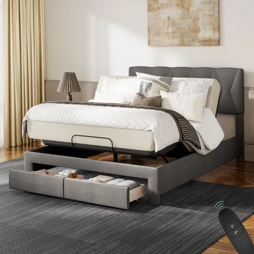 Miniatura 11 de Softa Estructura de cama queen todo en uno ajustable con cabecero tapizado, cama eléctrica con control remoto y motor silencioso, garantía de 10
