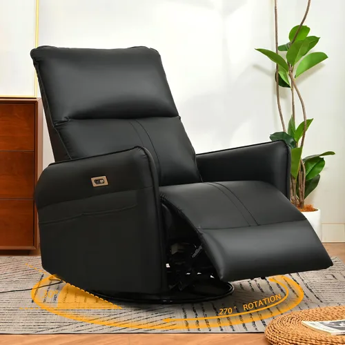 Miniatura 12 de Silla reclinable giratoria eléctrica para guardería, silla mecedora giratoria tapizada de 270° con puertos USB, reclinables pequeños para espacios