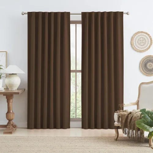 Miniatura 70 de Paneles de cortinas de ventana 100% opacas, con trabillas traseras, bolsillo para barra, gancho, cinturón, aspecto plisado, cortinas para sistema