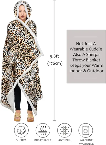 Miniatura 3 de Manta con capucha, cálida y acogedora manta de poncho suave, capa de forro polar, regalos para mujeres, Guepardo