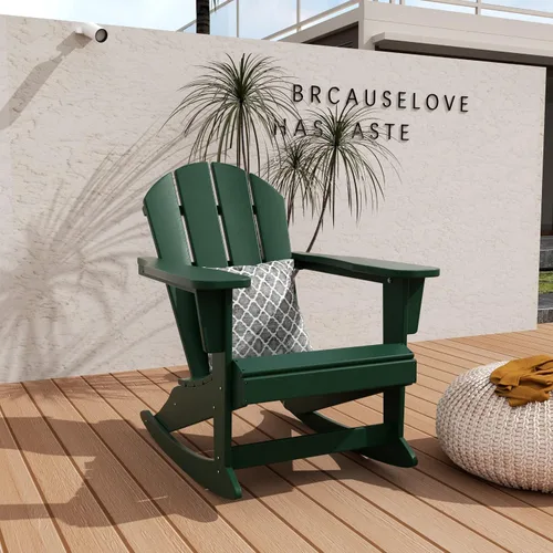 Miniatura 33 de WO Home Furniture Silla Mecedora de Patio al Aire Libre Tradicional HDPE Resistente a los Rayos UV (Negro)