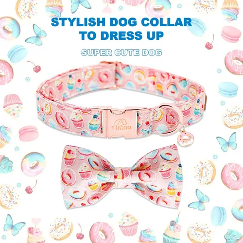 Miniatura 3 de Tunkoo - Collar de perro rosa con moño lindo tipo pastel - Collar para mascotas duradero, ajustable y elegante. Disponible en talla pequeña, Collar