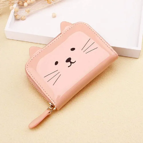 Miniatura 2 de JIUFENG Cartera para mujer con bloqueo RFID, bonito diseño de gato, con cremallera, multiusos, tarjetero pequeño