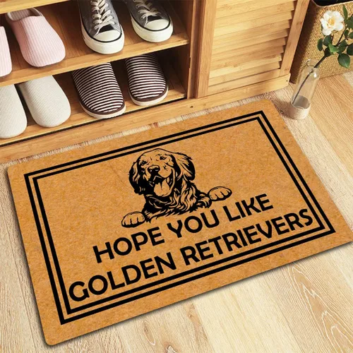Miniatura 2 de MjiejieM Divertidos felpudos con texto en inglés "Hope You Like Golden Retrievers", tapete de bienvenida para interiores y exteriores, tapete