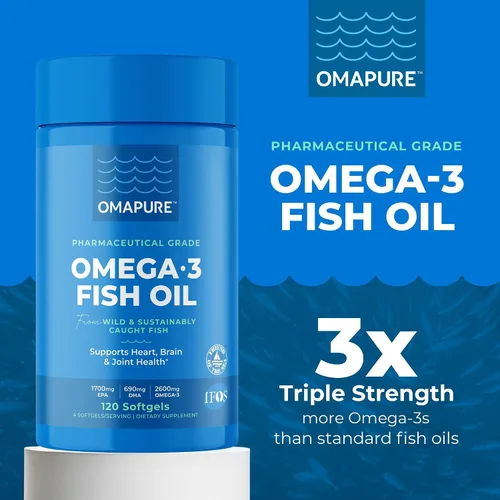 Miniatura 2 de OMAPURE Suplementos de omega-3 capturados en la naturaleza con alto EPA y DHA (10 botellas, 120 cápsulas blandas) - Fórmula sin erupciones que apoya