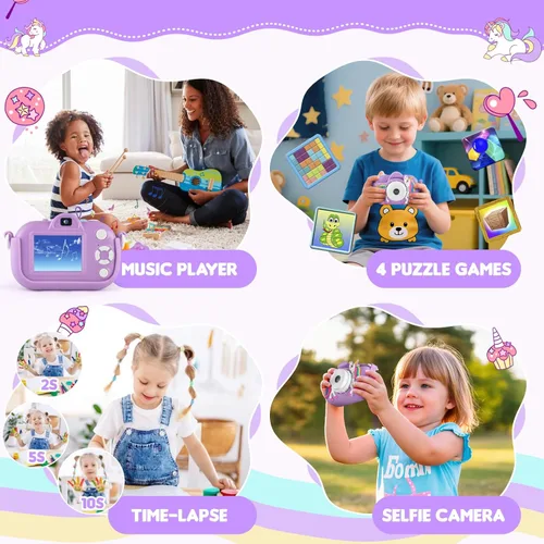 Miniatura 3 de Cámara para niños para niñas de 3 a 5 años, cámara digital para niños con cubierta de silicona, grabación de video de 48MP/1080P, cámara selfie