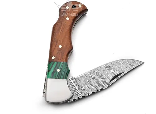 Miniatura 6 de Cuchillo de bolsillo de damasco Lara Eagle para hombres - Cuchillos de caza plegables hechos a mano de 133 capas de acero sólido con afilador