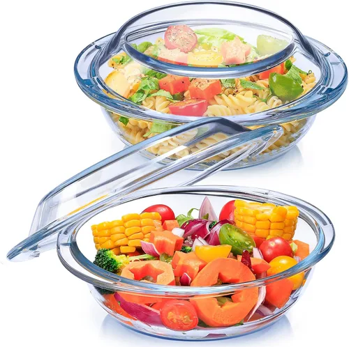 Miniatura 9 de Plato de Cazuela Mini de Vidrio de 13OZ con Tapa, Utensilio de Hornear Seguro para Horno de 5.5 Pulgadas con Asas, Tazón de Vidrio Seguro