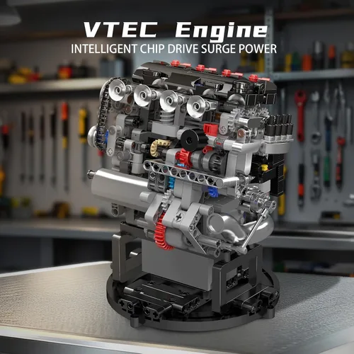 Miniatura 3 de Mould King 10234 VTEC Kit de construcción de modelo de motor, más de 772 piezas, proyecto de montaje mecánico tipo V con pistón sincronizado