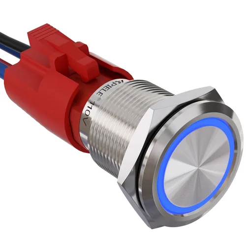 Miniatura 11 de APIELE 110V-220V 19mm interruptor de botón de cierre 10 Amp SPST LED Impermeable Redondo autobloqueante 1NO (Negro Aluminio, Azul)