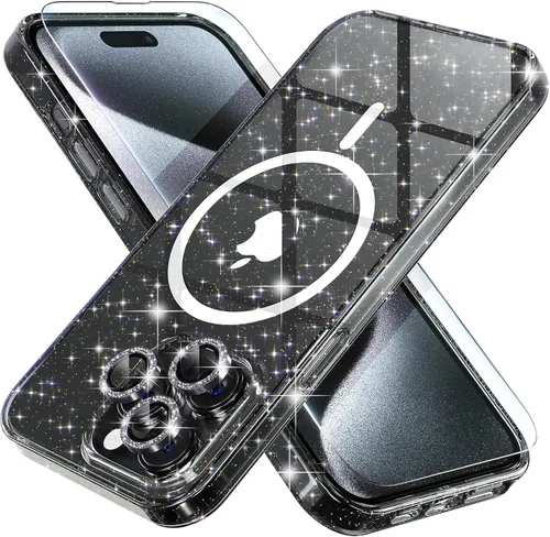 Miniatura 21 de Choiche Funda magnética para iPhone 15 Pro Max, funda transparente con purpurina brillante para mujer