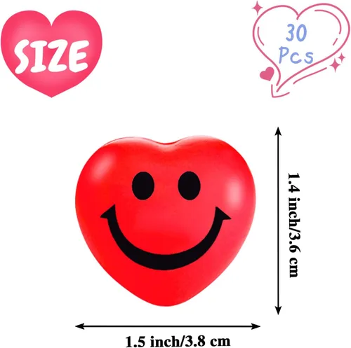 Miniatura 2 de 30 bolas de estrés con forma de corazón, mini bola sonriente de 1.5 pulgadas para aliviar el estrés en forma de corazón para juguetes de San