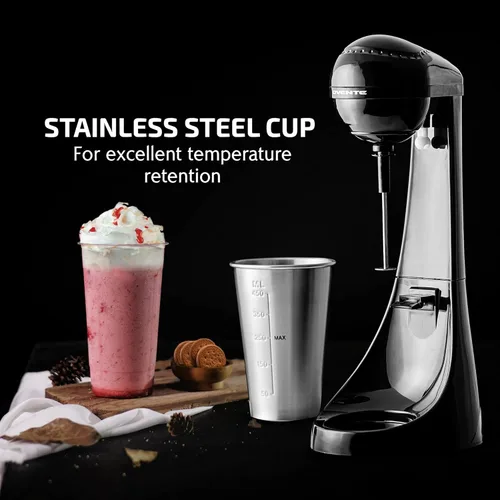 Miniatura 2 de OVENTE Máquina clásica para hacer batidos con ajuste de 2 velocidades, bloqueo de seguridad y taza y varilla de mezcla de acero inoxidable de 15.2
