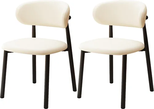 Miniatura 26 de Juego de 2 sillas de comedor para cocina, tapizadas, modernas, de cuero, original/beige