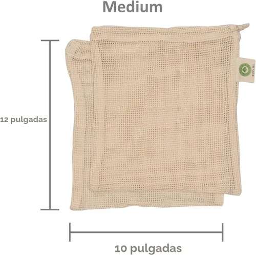Miniatura 6 de Bolsas reutilizables de malla de algodón para productos – 100% algodón orgánico, duraderas, doble costura, lavables con peso de tara y cordón