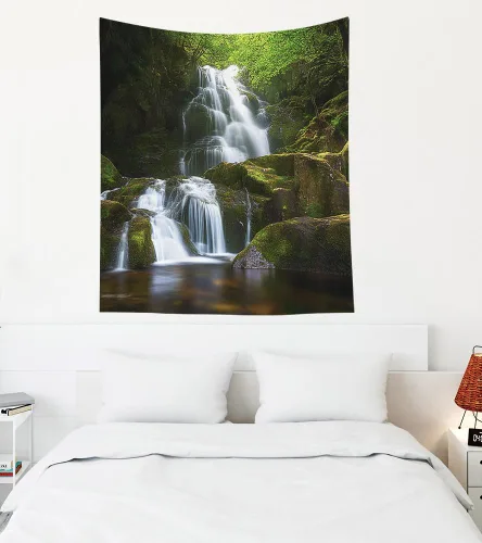 Miniatura 72 de EMMTEEY Tapiz de pared con bosque - Árbol de pino verde y niebla, arte de pared natural, 80x60 pulgadas, tapiz grande de estilo bohemio para sala