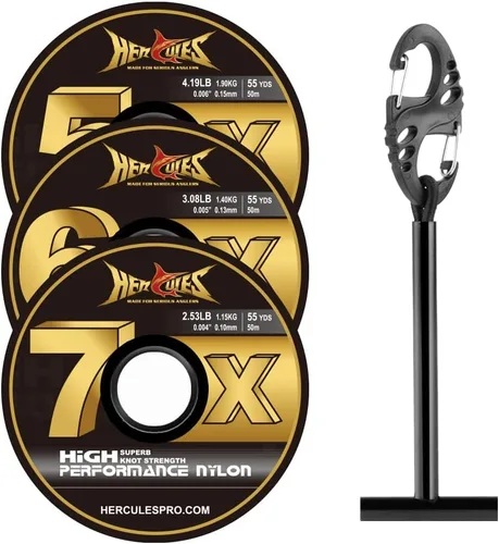Miniatura 21 de HERCULES Tippet de pesca con mosca, paquete de 3 con soporte para volquetas, 55 yardas
