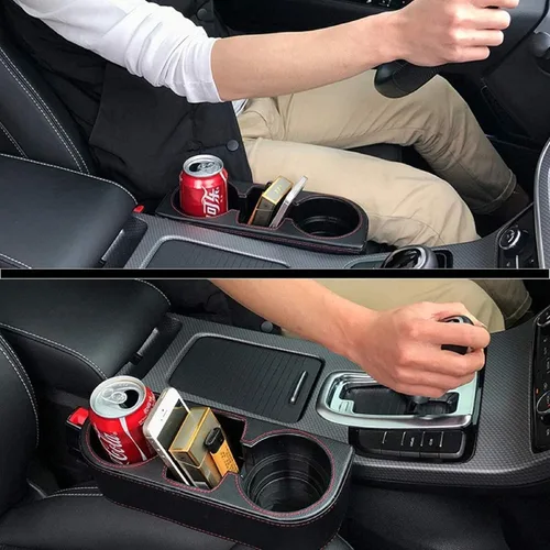 Miniatura 8 de Portavasos de automóvil, portavasos para asiento delantero automático, cubierta de piel sintética, soporte para bebidas, organizador de relleno