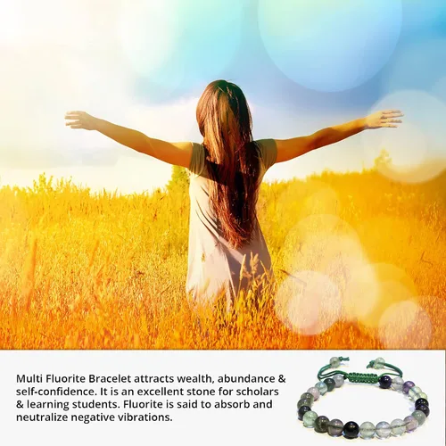 Miniatura 216 de Adjustable Crystal Bracelet – Gemstone Bead Bracelet with Adjustable Macrame String – Chic Gemstone Bracelet for Men and Women – 8mm Round Healing