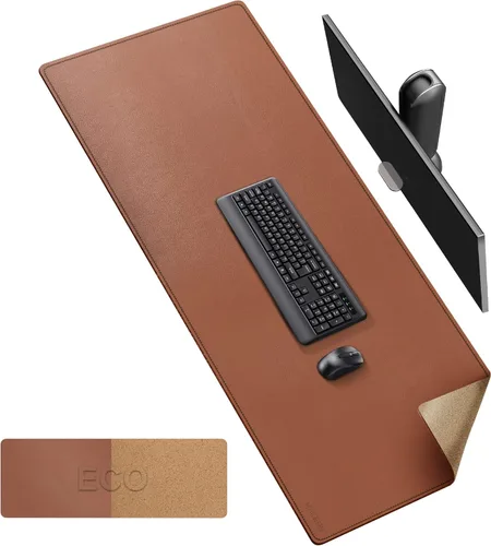 Miniatura 25 de MAIDERN Cubierta de mesa estrecha de 39.4" x 7.9", tapete reversible de cuero y corcho para mesa consola, protector de mesa largo y delgado