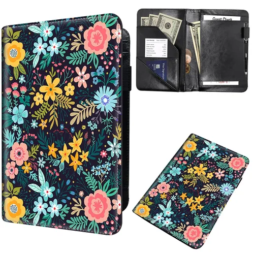 Miniatura 31 de Libreta de pedidos para camarera, cartera de cuero con bolsillo con cremallera oculta, soporte para bolígrafos, lindo organizador para camarera
