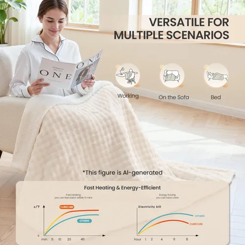 Miniatura 6 de Manta térmica de 50 x 72 pulgadas, manta eléctrica con forma de burbuja 3D, franela suave y forro polar sherpa grueso, 6 ajustes de calor