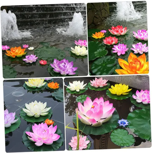 Miniatura 3 de Yardwe Flores de loto flotantes artificiales para decoración de agua simulada de estanque fáciles de instalar