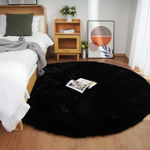 Miniatura 11 de Ghouse Alfombra ultrasuave de pelo sintético de conejo, alfombras lavables a máquina para dormitorio, alfombras esponjosas para sala de estar, Blanco