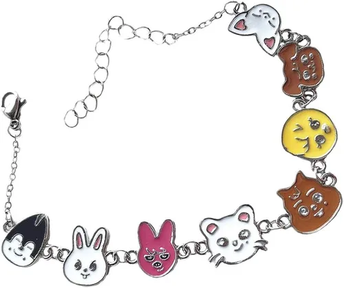 FATKAKI Stray Kids Skzoo Pulsera Kpop Charm Pulseras Kawaii Animales Dibujos Animados Multicolor Brazaletes para Niñas Niños