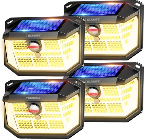 Miniatura 14 de TECKNET 231 luces LED solares de movimiento al aire libre impermeables, juego de 4 unidades con ángulo de 300° y 3 modos de iluminación, luces
