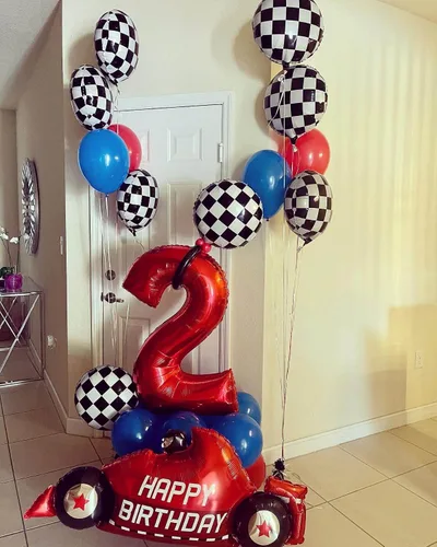 Miniatura 7 de Paquete de 12 globos de carreras a cuadros de 18 pulgadas, globos de aluminio de helio de Mylar a cuadros blancos y negros para fiestas temáticas
