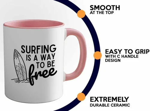 Miniatura 4 de Surfing Two Tone Pink Edition Taza de café de 11 oz – Surfing is free A – Surfing is free A – Surfing is free A – Surfing ing Enthusiast Gifts Water