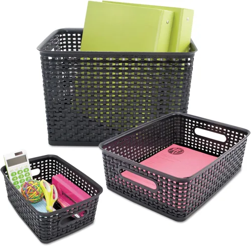 Miniatura 4 de Advantus 40326 Contenedores de tejido, 9 7/8 x 7 3/8 x 4, plástico, negro, 3 contenedores