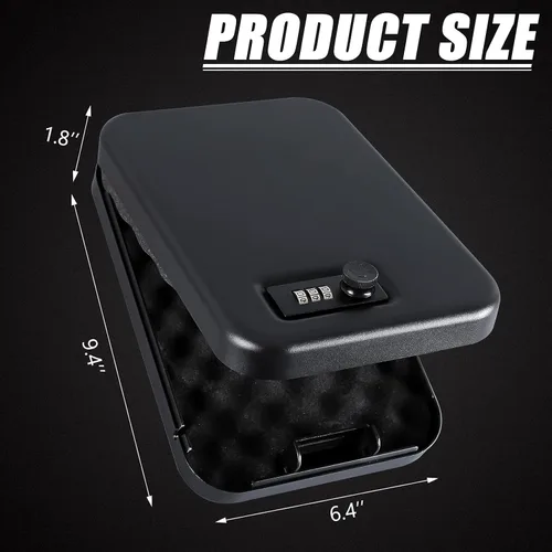 Miniatura 2 de Dalmbox - Caja fuerte para pistolas, caja de seguridad pequeña para pistolas de mano con cerradura de combinación, caja fuerte portátil para viajes
