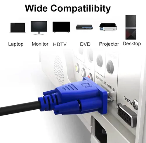 Miniatura 2 de Cable VGA de 5 pies, paquete de 5 unidades, VGA macho a VGA macho para monitor de computadora, cable adaptador HD15 1080P Full HD de alta resolución