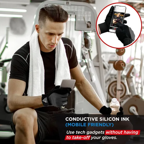 Miniatura 6 de Guantes de levantamiento de pesas RDX para gimnasio, de dedo completo, pantalla táctil, transpirables, antideslizantes, con palma acolchada