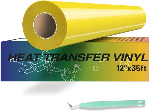 HTVRONT - Rollo de vinilo de transferencia de calor 12 x 35 pies, vinilo amarillo HTV para camisas, vinilo para Cricut y Cameo, fácil de cortar,