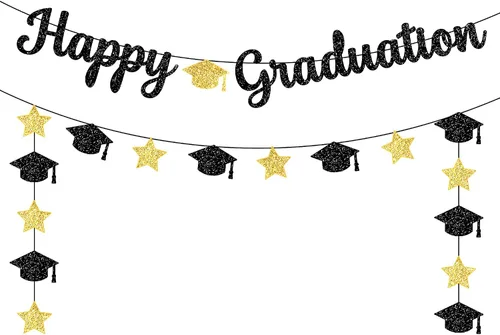 KatchOn, Cartel de feliz graduación con purpurina, sin bricolaje, pre-encordado, decoraciones de graduación 2026, decoraciones de gorra de
