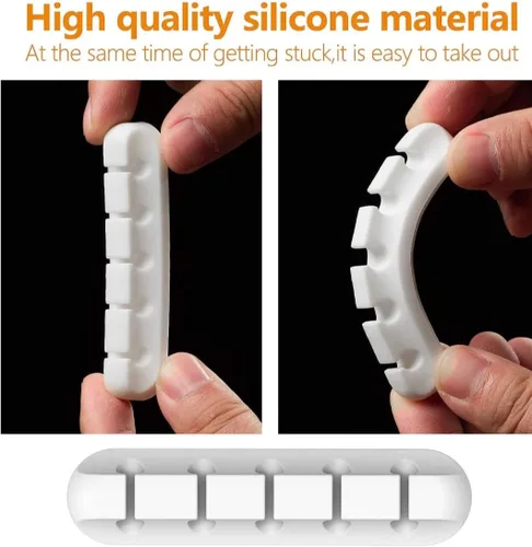 Miniatura 2 de Organizador de cables, paquete de 2 (5 ranuras + 3 ranuras), soporte de gestión de cables de silicona con fuerte adhesivo para escritorio, automóvil