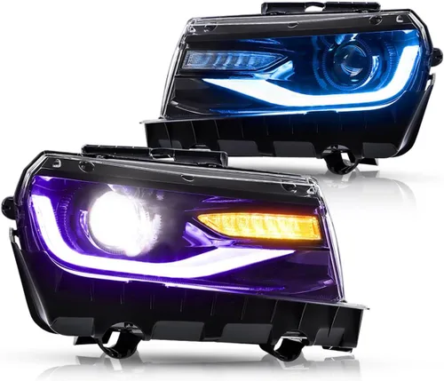 VLAND Faros Compatibles con Chevy Camaro 5ª Generación 2014 2015, Lente de Doble Luz (No Incluyen Focos, Lados del Conductor y del Pasajero)