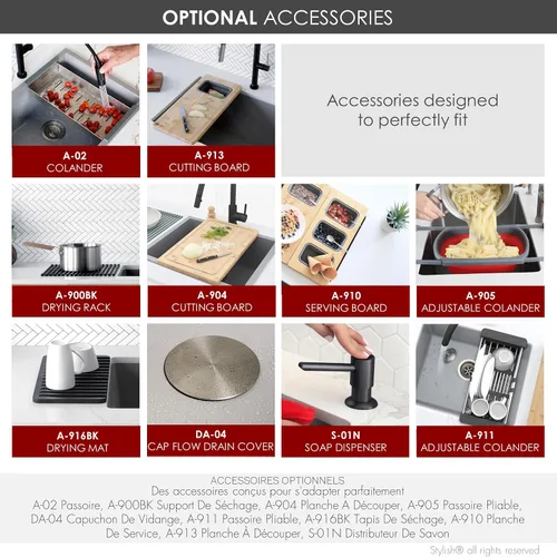 Miniatura 9 de Stylish S-822L - Fregadero de cocina de granito compuesto de 22 x 17.5 pulgadas, cuenco individual debajo del montaje y caída, 8.25 pulgadas