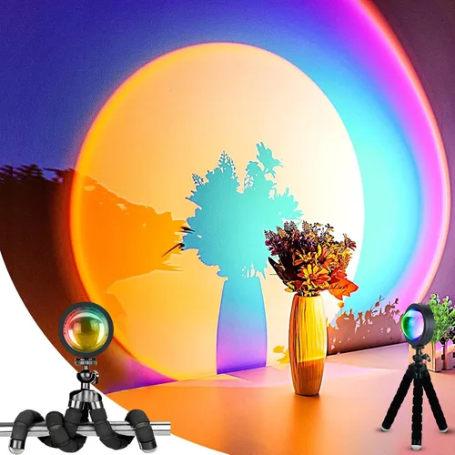 Miniatura 4 de Balkwan Lámpara de Proyección de Puesta de Sol con Rotación LED Romántica Moderna Soporte de Pie Luz Nocturna con USB para Sala de Estar Dormitorio