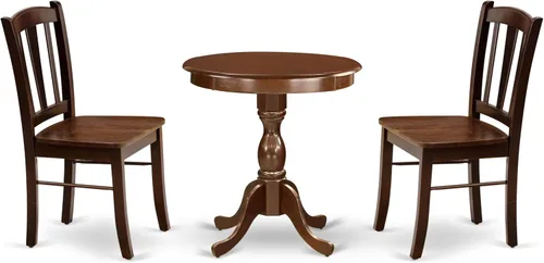 Miniatura 14 de East West Furniture ESDL3-OAK-W - Juego de mesa de cocina de 3 piezas para espacios pequeños que contiene una mesa de comedor redonda con pedestal